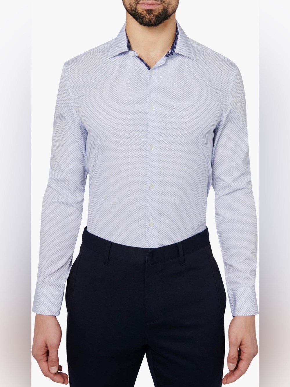 WRK Slim Fit Light Blue Micro-Print Dress Shirt